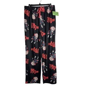 DAN DA DAN Sleep Pants NEW Black Red Pull-on Poly Blend Pants Pockets Size M